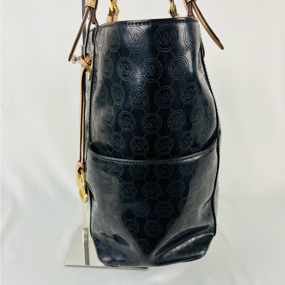 Michael Kors Jet Set Tote Black Patent Leather MK Logo Large Dust Bag Included - Picture 6 of 16